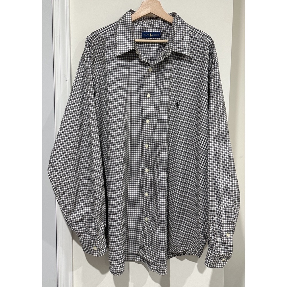 Ralph Lauren Mens Gingham Logo Button Shirt Size 2XB Preppy
